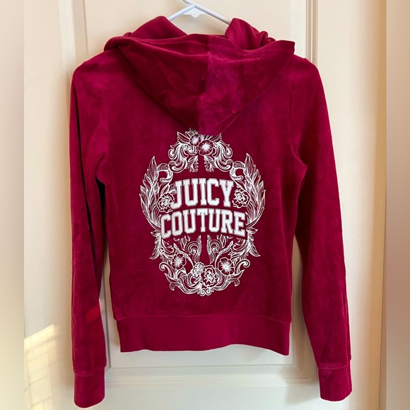 Y2k Juicy Couture Zip up Jacket Velour Burgundy Red Sz XS Logo - Picture 2 of 7